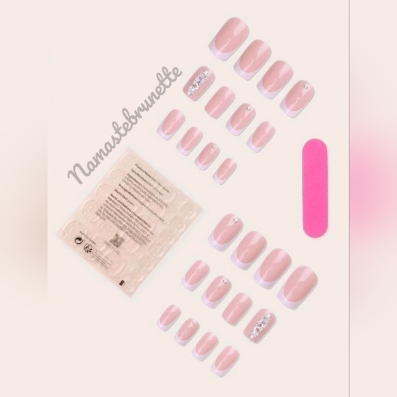 2/$16 Rhinestone French Manicure Press on Nails - Picture 3 of 13